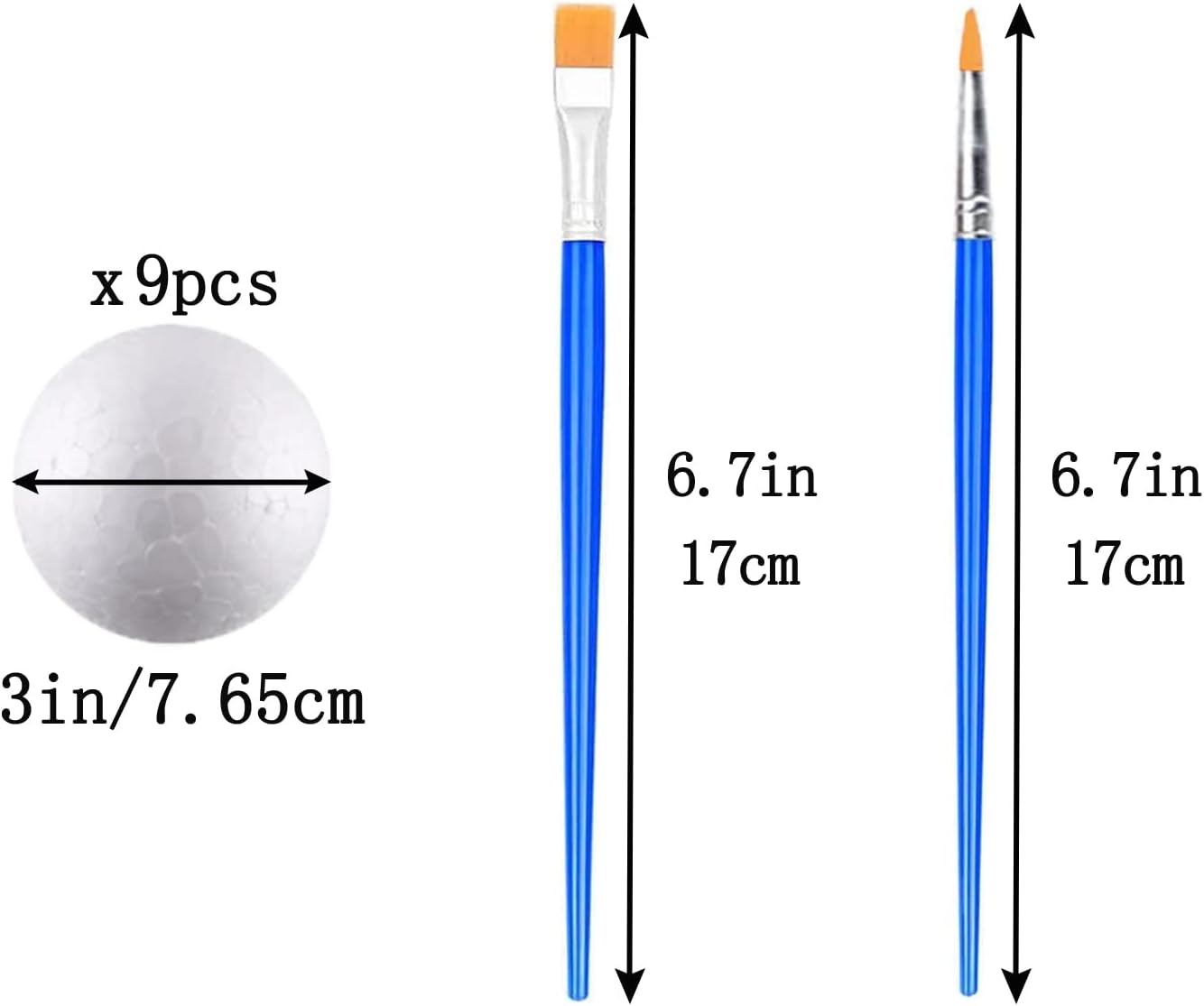 hesmartly 9 Pack 3 Inch Craft Foam Balls,White Polystyrene Smooth Round Balls and 2 Pieces Painting Brushes for DIY Projects Arts and Crafts Supplies