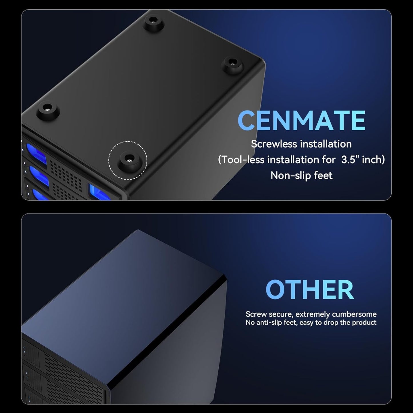 4 Bay Hard Drive RAID Enclosure with Cooling Fan for 2.5/3.5" SATA HDD/SSD with USB A/C 3.0+eSATA Cable, 3.5 Hard Drive Reader Supports 80TB Capacity, 8 RAID Modes, DAS(NO NAS)