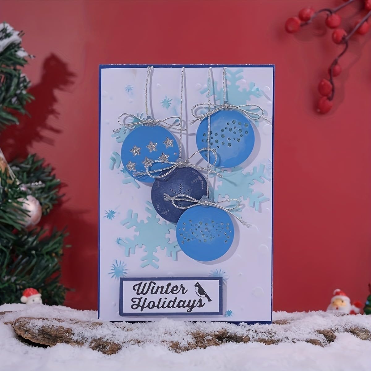 Lapoo Festivals Metal Cutting Die for Scrapbooking - Durable, Cut Stencils for DIY Scrapbook Photo Album Decorative Paper Card, Card Making Supplies, Embossing (8 Christmas Balls 5.6 x 2.8 in)