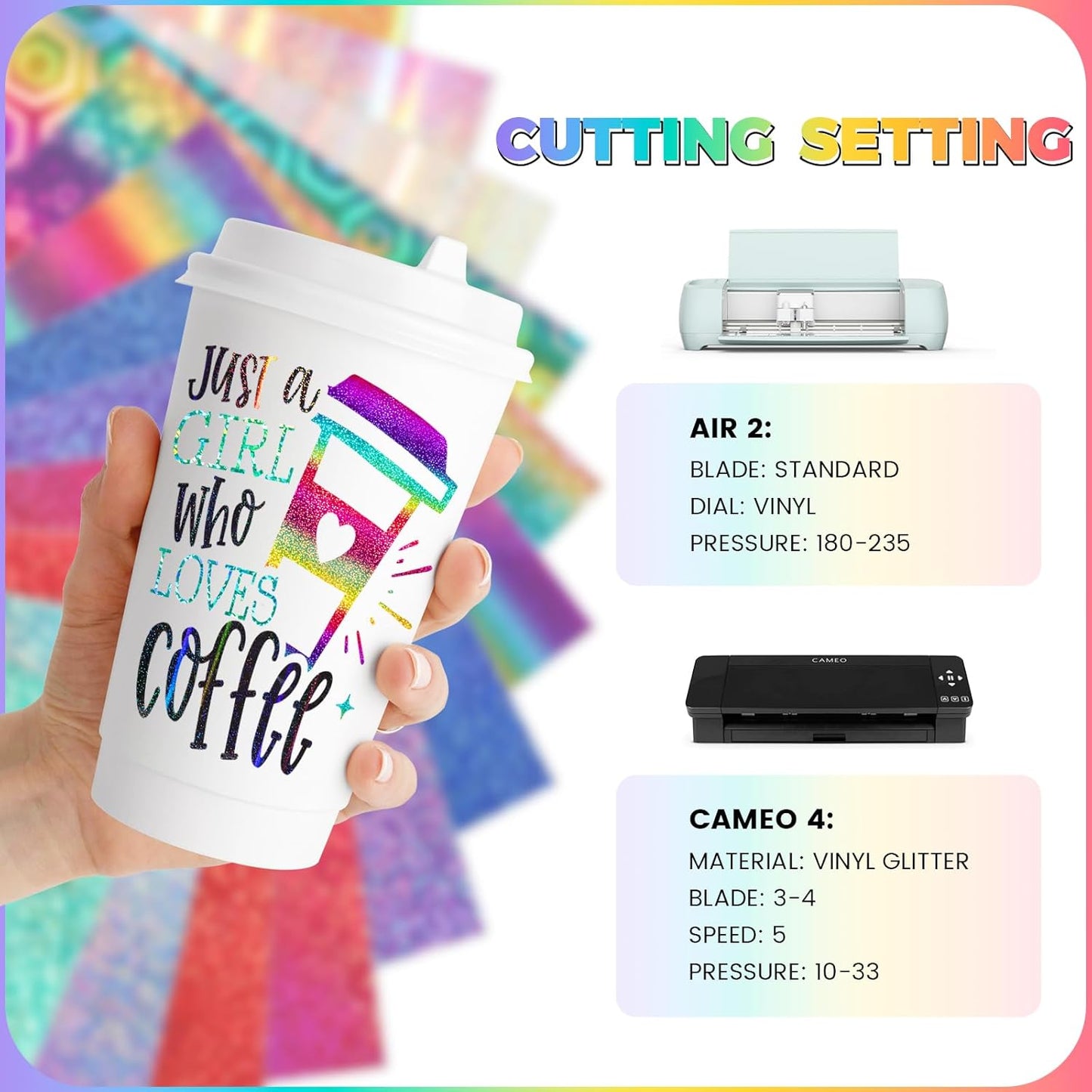 GIRAFVINYL Glitter Holographic Vinyl Bundle, Rainbow Holographic Permanent Vinyl 12" x 12" 17 Sheets Rainbow Glitter Vinyl Permanent for DIY Stickers, Signs, Cup, Home and Car Decorations