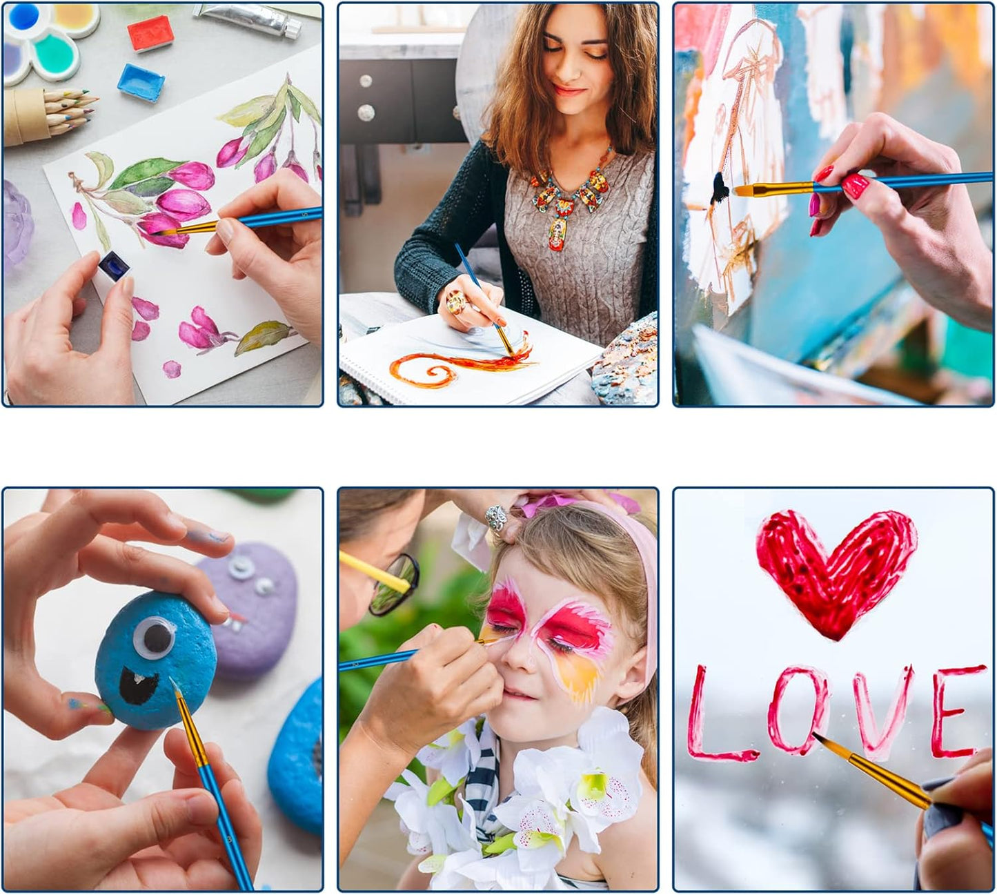 Paint Brushes Set, 30 Pcs Paint Brushes for Acrylic Painting, Oil Watercolor Acrylic Paint Brush, Artist Paintbrushes for Body Face Rock Canvas, Kids Adult Drawing Arts Crafts Supplies, Blue