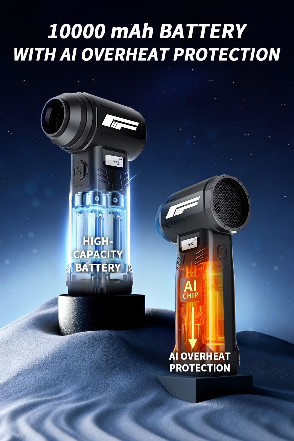 Instant Dust Removal — Compressed Air Duster 90,000 RPM with 40mm Nozzle, LED Light, TFT Display, 9-Speed Adjustable Rechargeable Air Duster, 10,000mAh Battery, 5 Nozzles for Computer,blowers