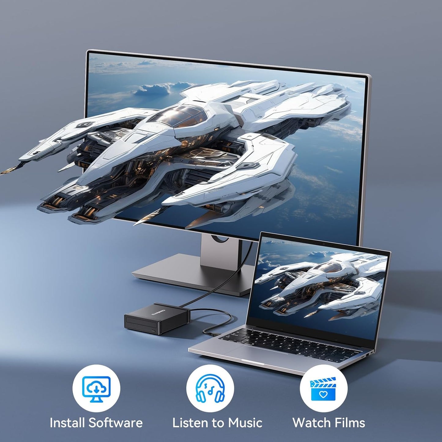 5.25" Blu-Ray/CD/DVD SATA Drive Enclosure with USB A/C 3.0, 5.25 Drive Enclosure, Optical Drive Enclosure with 3 USB-A Ports, Aluminum Alloy, Hot swappable(Optical Drive not Included)