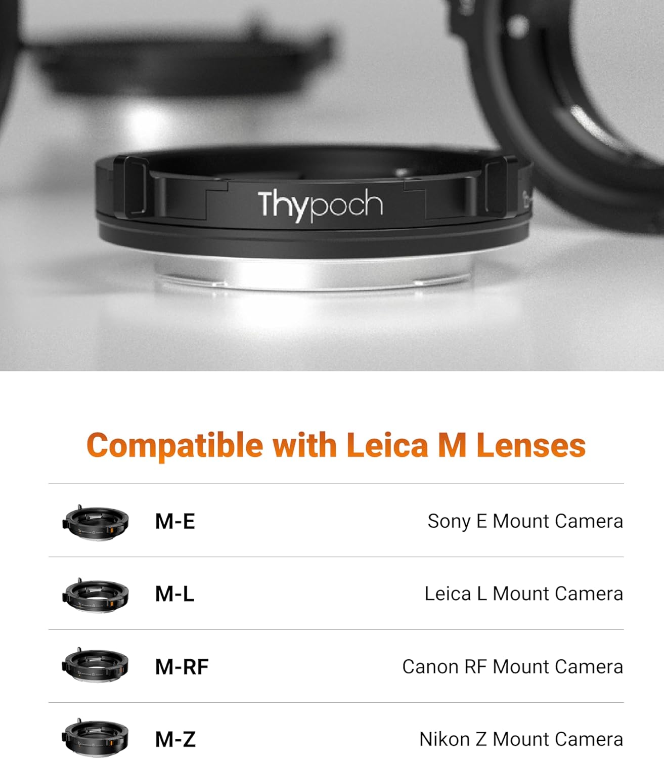Thypoch M-Z Lens Mount Adapter Auto-Lock, Compatible with Leica M Lens to Nikon Z Camera Z5 Z5II Z6 Z6II Z6III Z7 Z7ll Z8 Z9 ZF Z30 Z50 Z50II ZFC