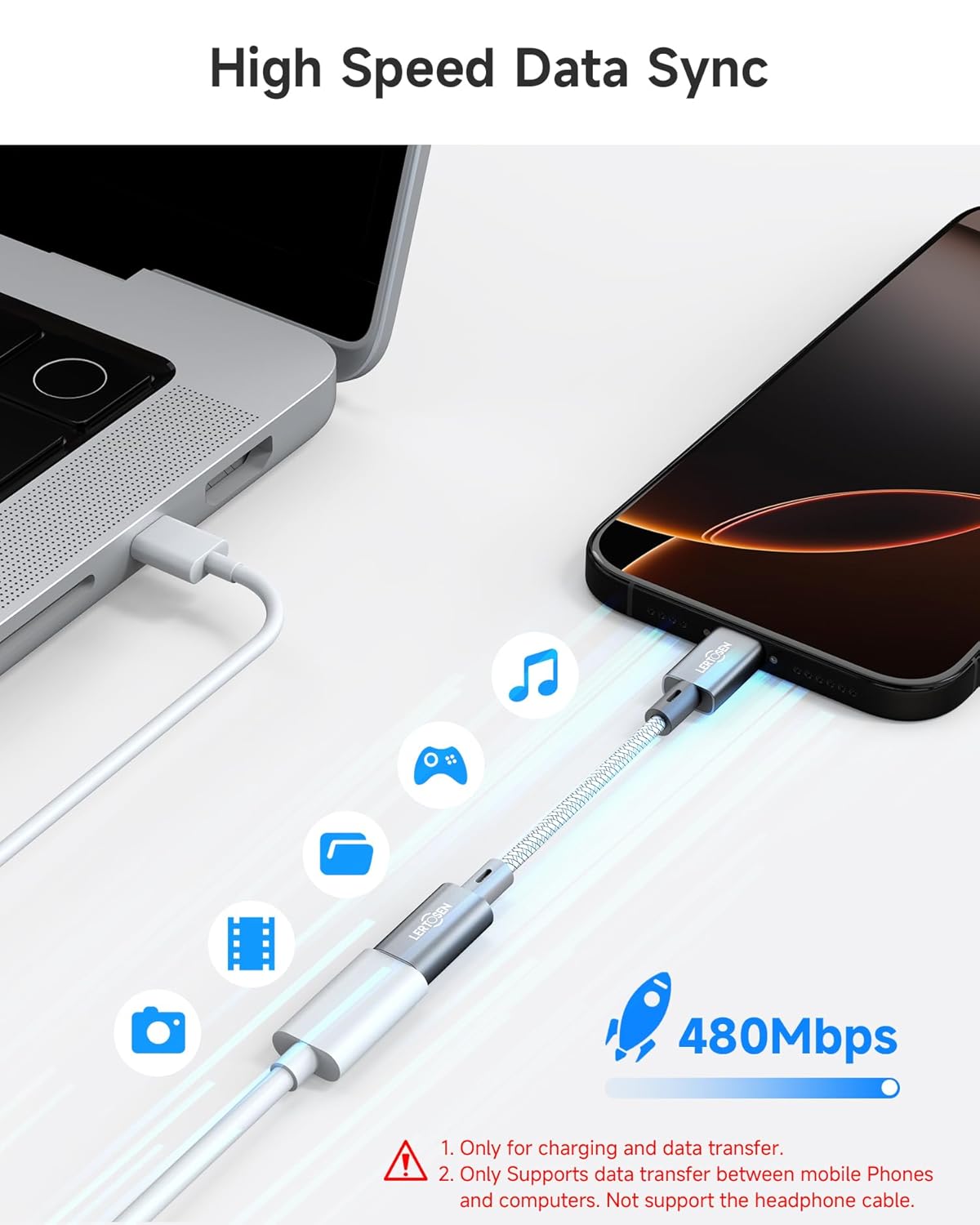 2 Pack 27W USB C to Lightning Cable Adapter, PD Fast Charging & Data Transfer, Type C Female to Lightning Male Charger Converter Cord for iPhone 14/13/12/11,iPad, Airpods,Not for Audio/Headphone/OTG