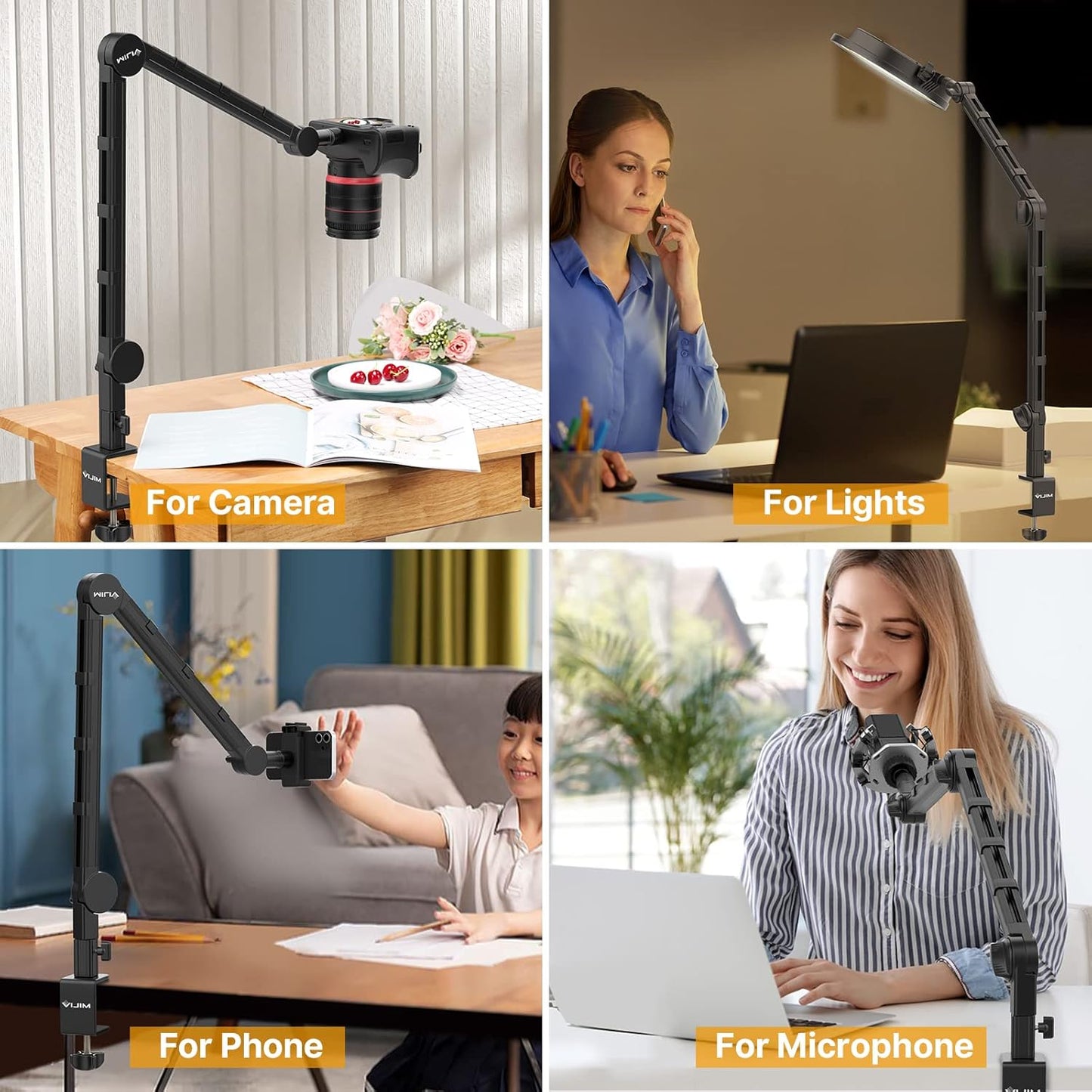 PICTRON VIJIM LS25 Camera Desk Mount, Flexible Overhead Webcam Stand with Boom Arm, Table C-Clamp Suitable for Photography Videography Live Stream