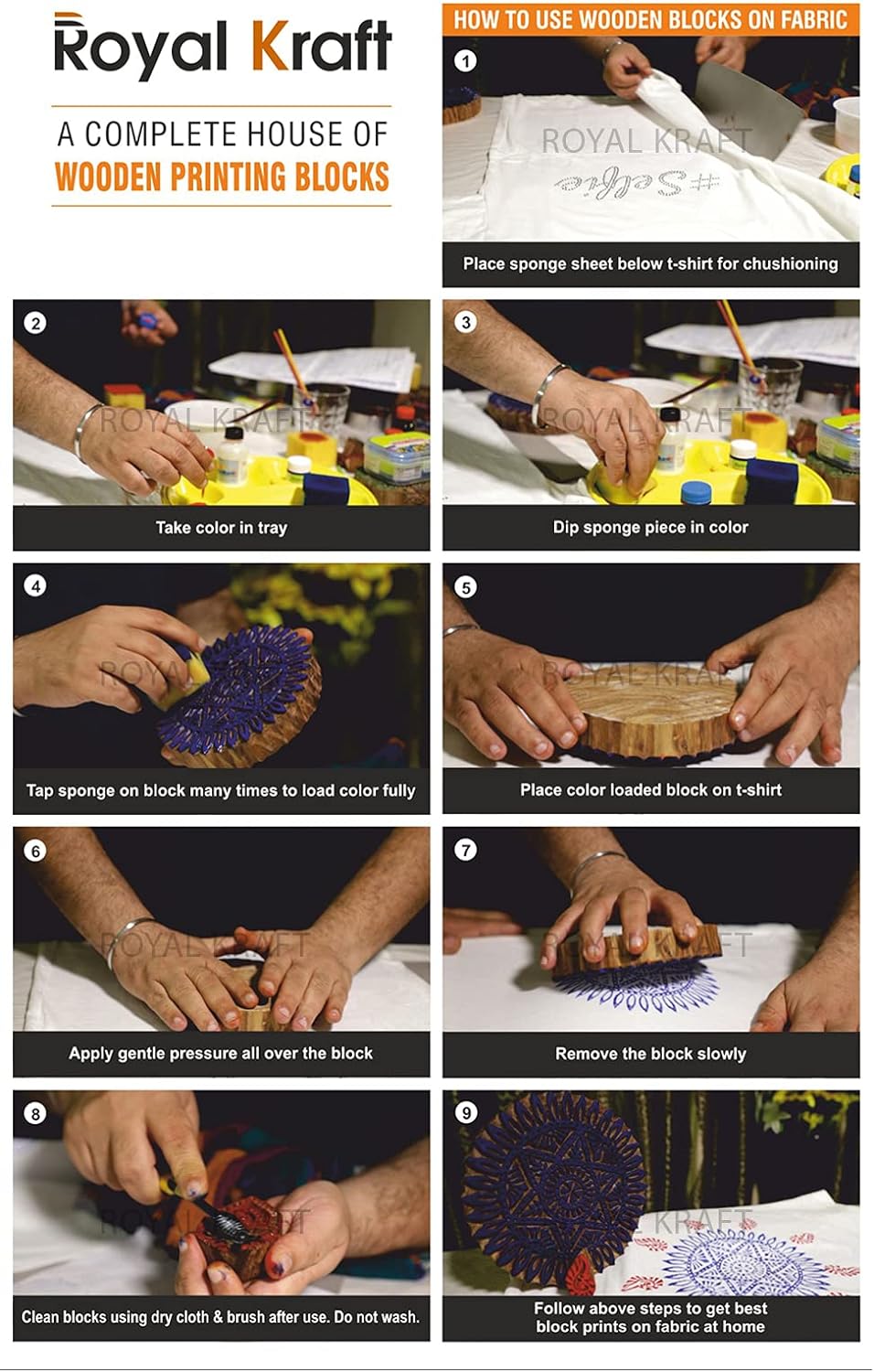 Royal Kraft Heart Wooden Printing Stamps (Set of 10) - DIY Henna Fabric Textile Paper Clay Pottery Blocks Htag2170