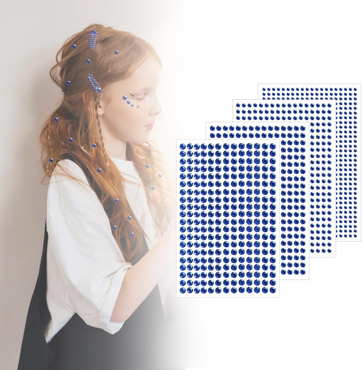 4 Sheets Self Adhesive Pearl Stickers, Self 4 Sizes Bling Rhinestone Sticker, Rhinestone Stickers,Flat Back Pearls Sticker for DIY Crafts Craft Card Decorations Nail Art Beauty Makeup (Blue)