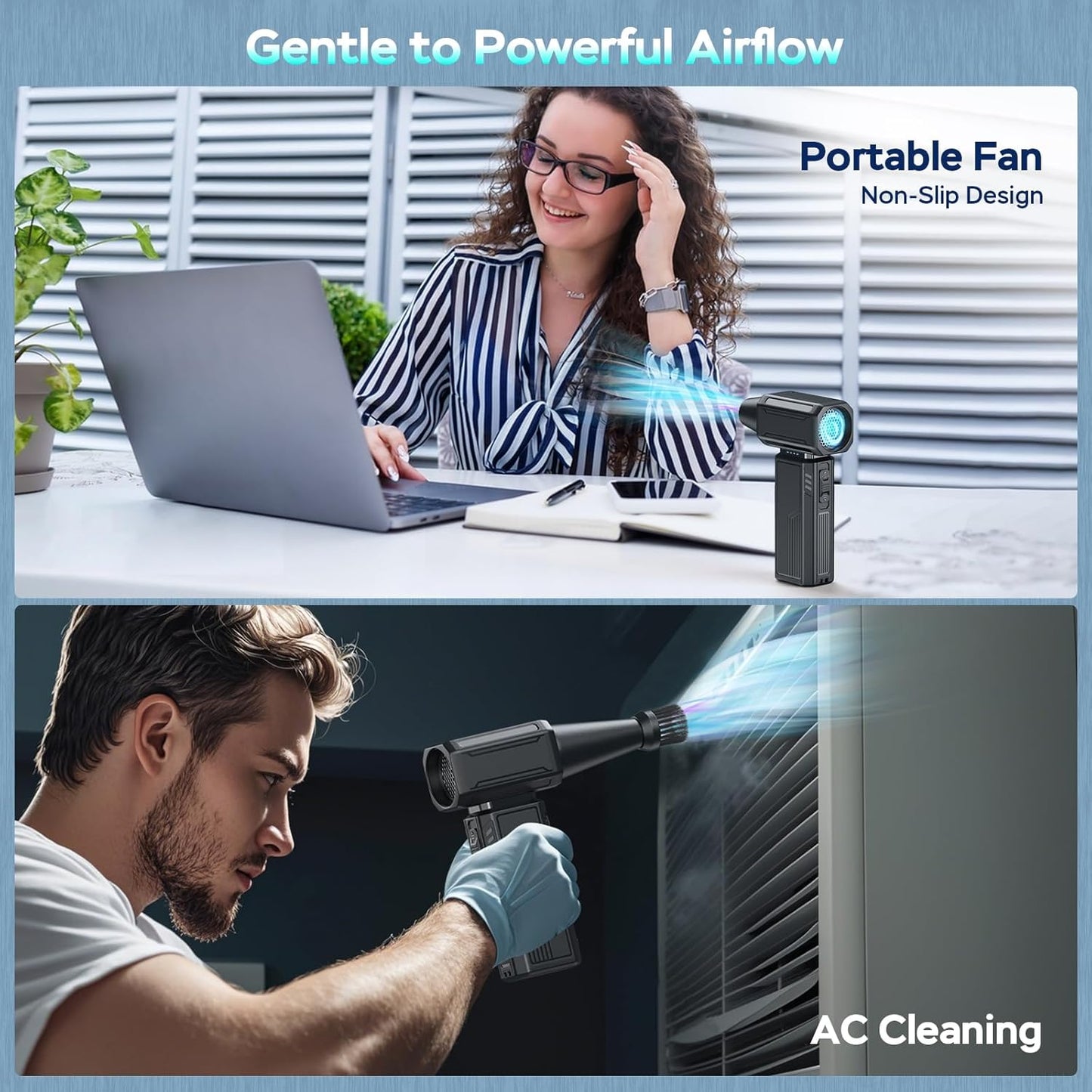 Compressed Air Duster,130000RPM Electric Duster,Stepless Speed Mini Air Blower,Replace Canned Air Duster,Cordless Rechargeable Jet Fan Blower for Keyboard Computer Car Cleaning Dry-Blue