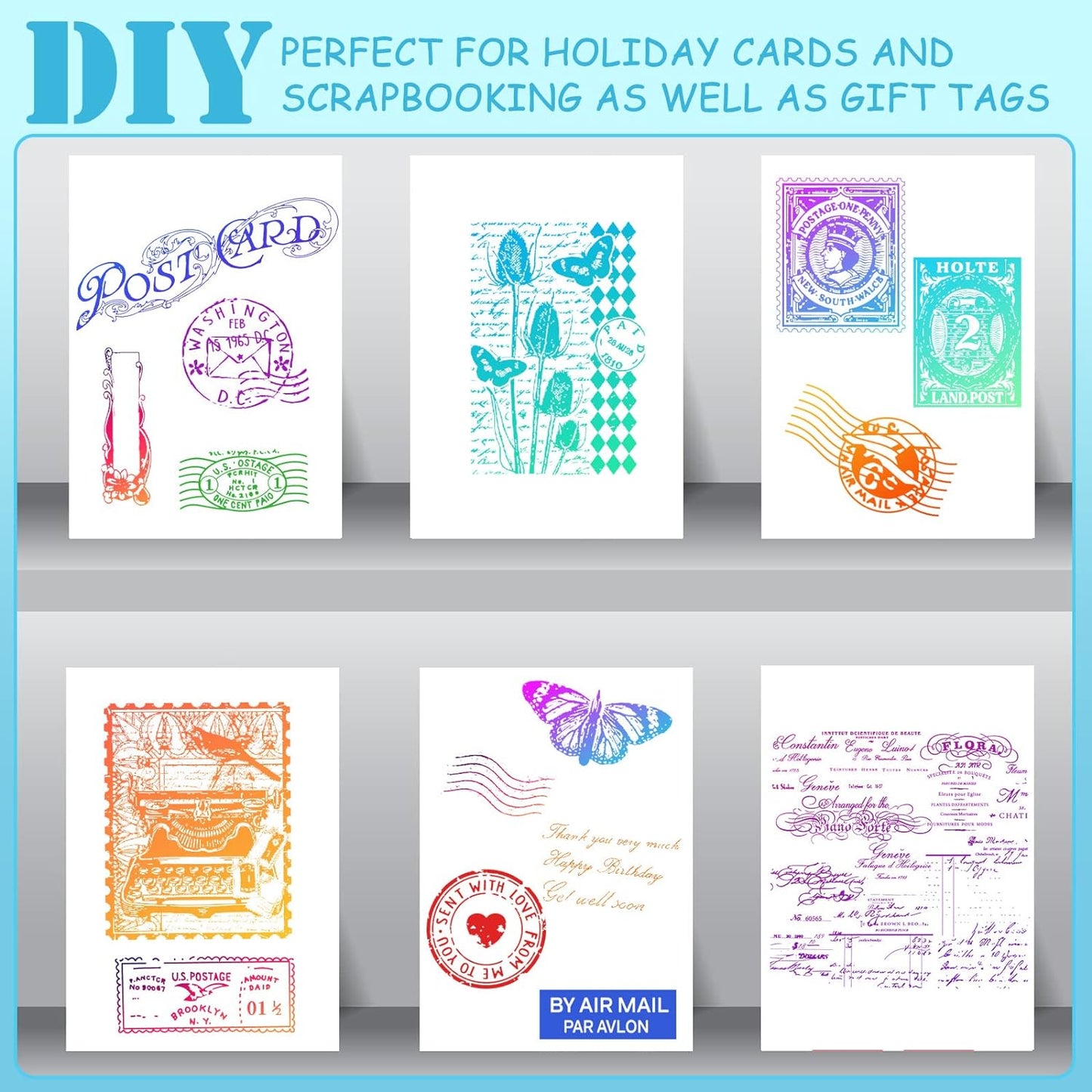 Yinder 7 Pcs Vintage Rubber Clear Stamps Set 4 Sheet Transparent Postage Silicone Stamps 3 Pcs Acrylic Stamp Block Tools with Grid Lines Rubber Craft Supplies for DIY Scrapbooking Journaling