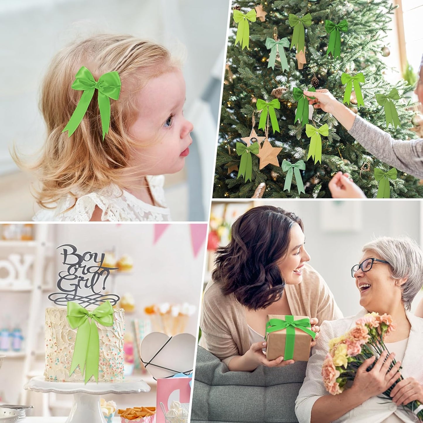 1-1/2 Inch Green Satin Ribbons for Crafts, 6 Rolls Single-Faced Green Assorted Ribbons for Gift Wrapping Flower Bouquet Wedding Invitations Bridal Shower Hair Bows Garland Party Decor