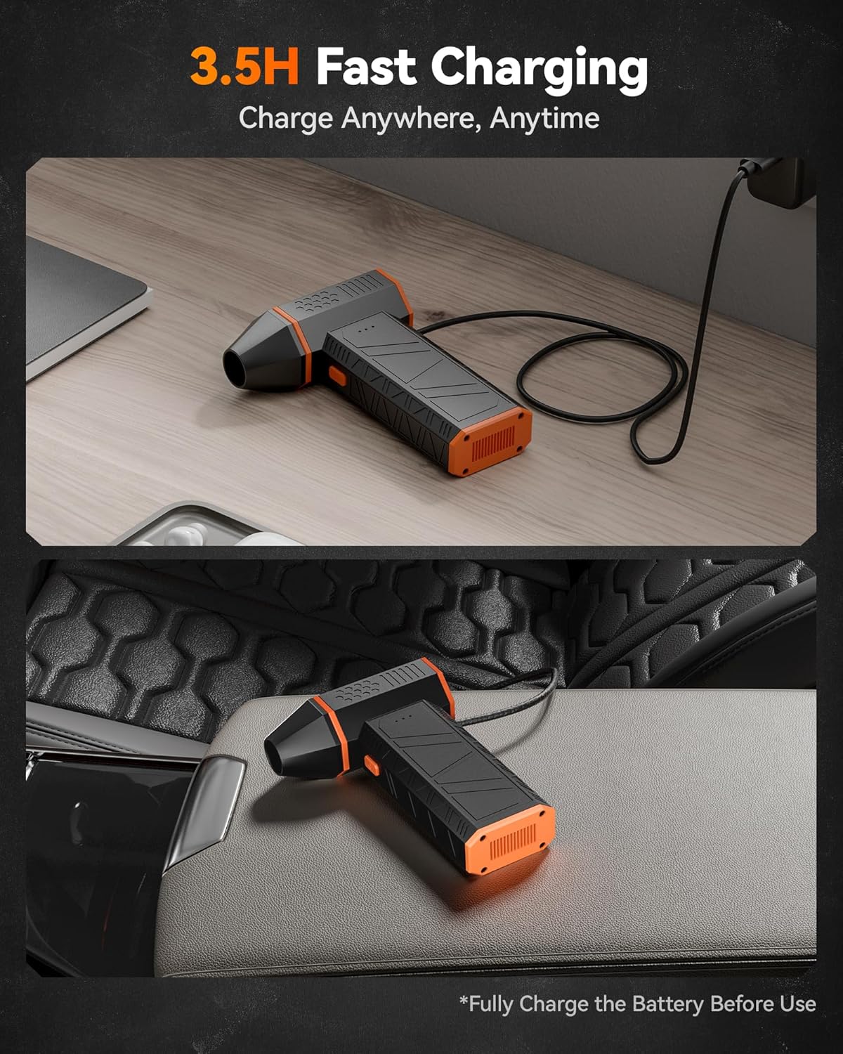 WOLFBOX MF50 Compressed Air Duster-110000RPM Super Power Electric Air Duster, 3-Gear Adjustable Mini Blower with Fast Charging, Dust Blower for Computer, Keyboard, House, Outdoor and Car