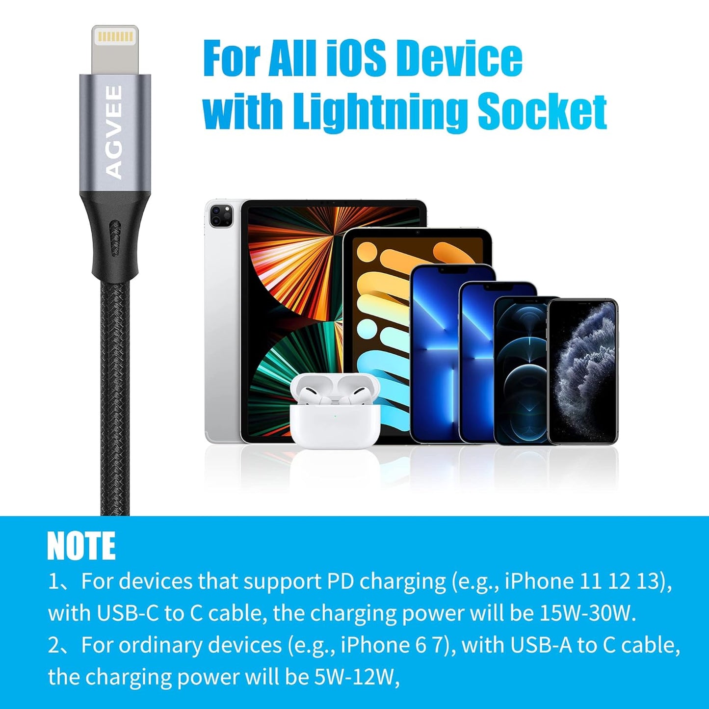 AGVEE 4 inch USB-C Female to Lightning Male Adapter, 30W Fast Charging Charger Converter for iPhone 14 13 12 11 Airpods iOS Device Carplay, Not for Audio, Dark Gray