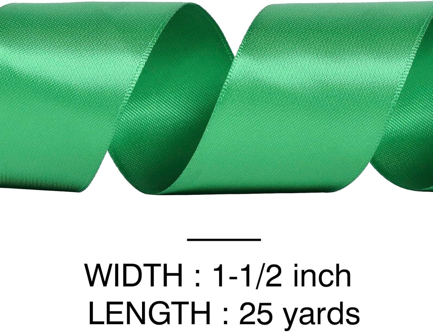 YAMA Green Double Faced Satin Ribbon, 1 1/2 Inch 25 Yards, Great for Crafts Bows Flower Bouquet Wedding Home Decor Gift Wrapping