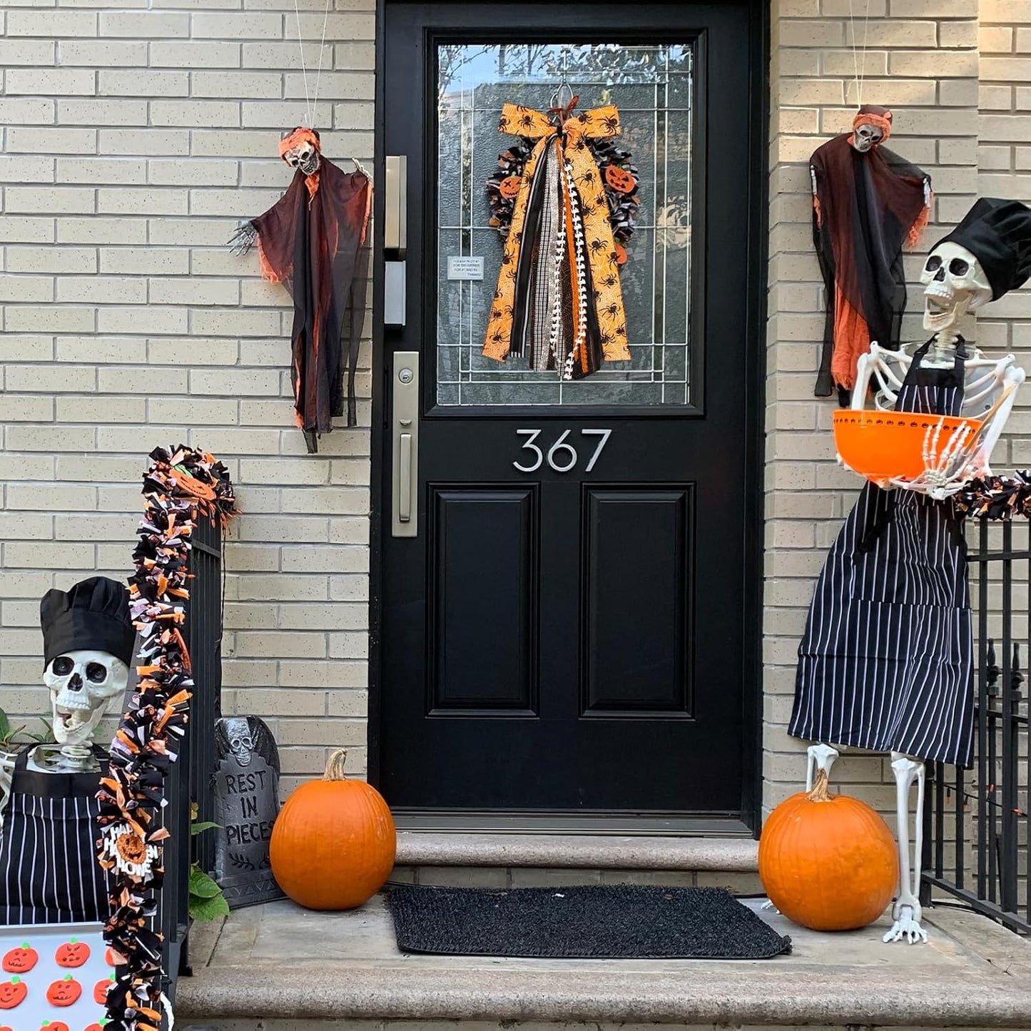 Large Halloween Ribbon Bow for Wreath, Orange Spider Web Fabric Ribbons Set Assorted Ribbons Black White Stripe Plaid Clip-On Wreath Sash Ribbon Bundle for Halloween Home Indoor Outdoor Decor