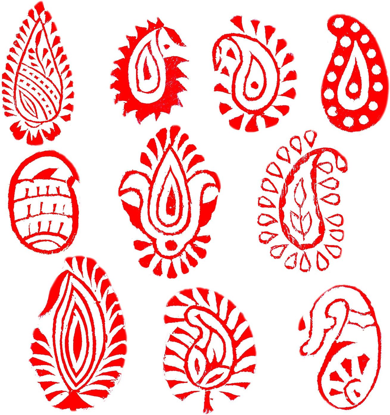 Royal Kraft Paisley Wooden Printing Stamps (Set of 10) - DIY Henna Fabric Textile Paper Clay Pottery Blocks Htag2169