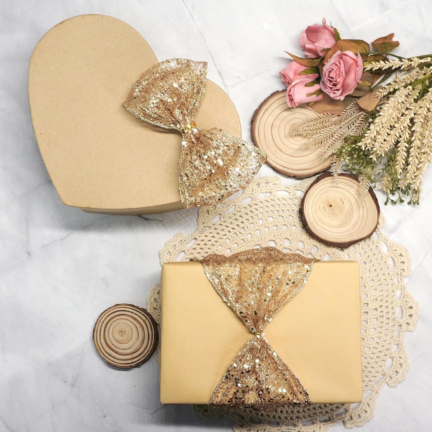 CT CRAFT LLC Sparkling Glitter Mesh Wired Ribbon 2.5" x 10 Yards Champagne Gold for Christmas Home Decor Bow Gift Wrapping DIY Crafts Wreath