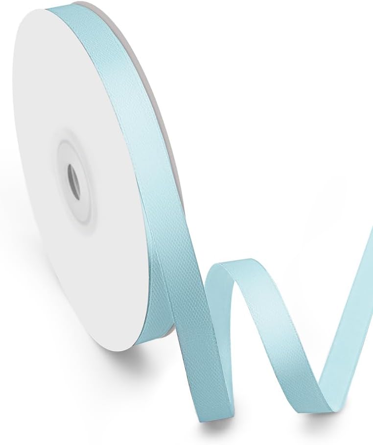 3/8" Width x 50 Yards Satin Fabric Ribbon, Light Blue Ribbon Perfect for DIY Bows, Swags, Gift Wrapping, Craft, Flower Bouquet，Christmas and Party Decoration