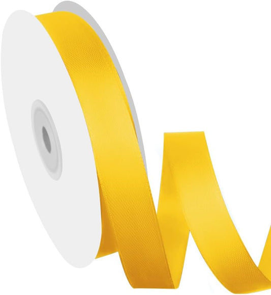 5/8" Width x 50 Yards Satin Fabric Ribbon, Yellow Ribbon Perfect for DIY Bows, Swags, Gift Wrapping, Craft, Flower Bouquet，Christmas and Party Decoration
