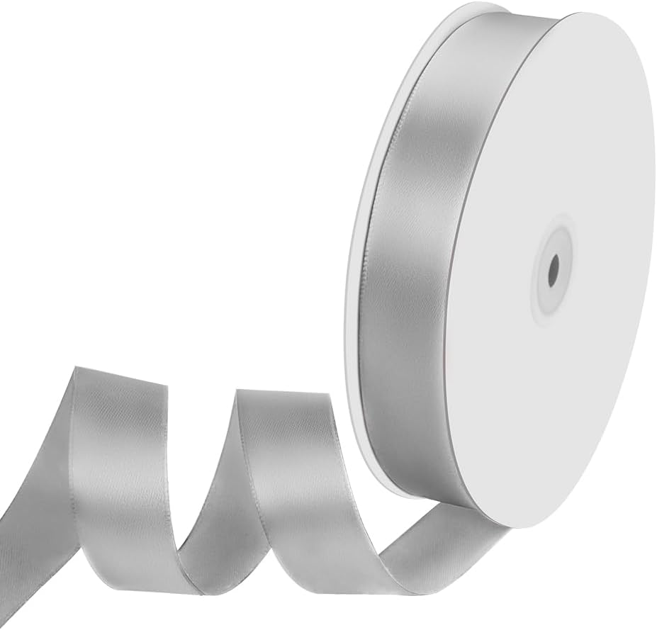 1" Width x 100 Yards Satin Ribbon, Silver Ribbon Perfect for DIY Craft, Bows, Gift Wrapping, Flower Bouquet, Valentine's Day, Christmas and Party Decoration