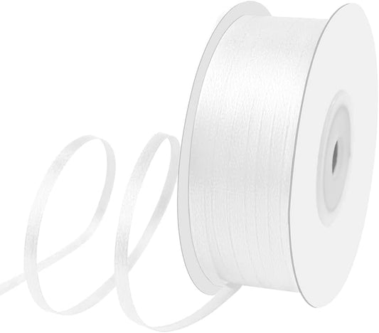 1/8" Width x 100 Yards Satin Ribbon, Double Faced Thin White Ribbon Perfect for DIY Craft, Bows, Gift Wrapping, Flower Bouquet, Valentine's Day, Christmas and Party Decoration