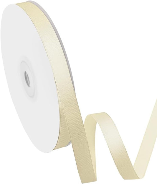 3/8" Width x 50 Yards Satin Fabric Ribbon, Ivory Ribbon Perfect for DIY Bows, Swags, Gift Wrapping, Craft, Flower Bouquet，Christmas and Party Decoration
