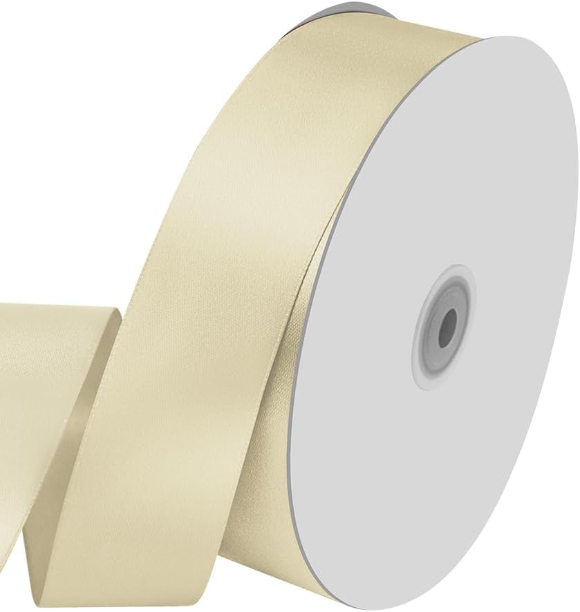 1-1/2" Wide x 100 Yards Single Faced Polyester Ivory Satin Ribbon, Perfect for Wedding, Gift Wrapping, Bow Making & Other Projects (Ivory)