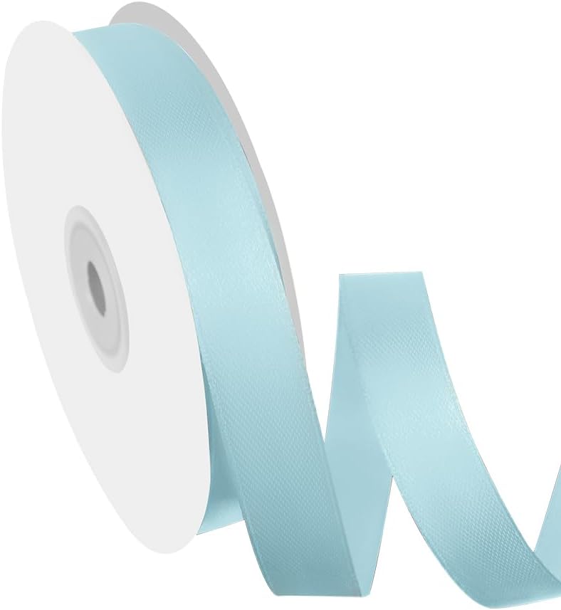 5/8" Width x 50 Yards Satin Fabric Ribbon, Light Blue Ribbon Perfect for DIY Bows, Swags, Gift Wrapping, Craft, Flower Bouquet，Christmas and Party Decoration