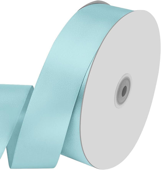 1-1/2" Wide x 100 Yards Single Faced Polyester Baby Blue Satin Ribbon, Perfect for Wedding, Gift Wrapping, Bow Making & Other Projects (Baby Blue)