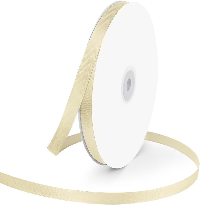3/8" Wide x 100 Yards Single Face Polyester Satin Ribbon, Satin Ribbon for Crafts, Gift, Hair Bows, Wedding Party Decoration, Bow Making & Other Projects (Ivory)