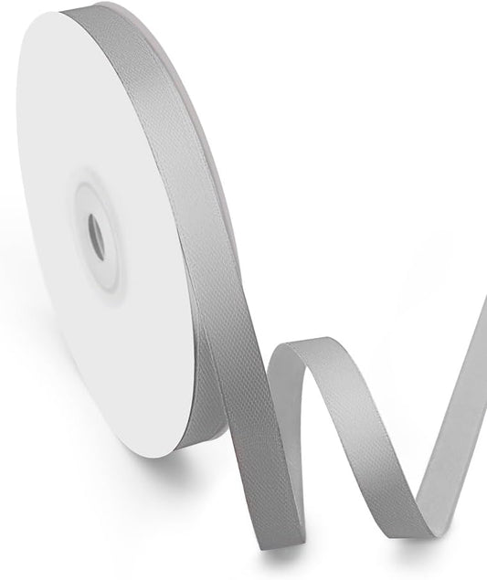 3/8" Width x 50 Yards Satin Fabric Ribbon, Silver Ribbon Perfect for DIY Bows, Swags, Gift Wrapping, Craft, Flower Bouquet，Christmas and Party Decoration