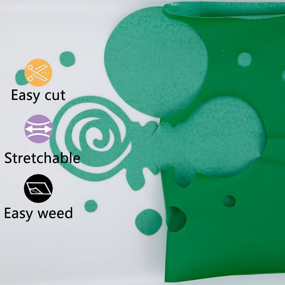 Guangyintong Heat Transfer Vinyl Rolls, 12" x 12ft Matte Green HTV for T-Shirts, All Cutter Machines, Easy Cut & Weed