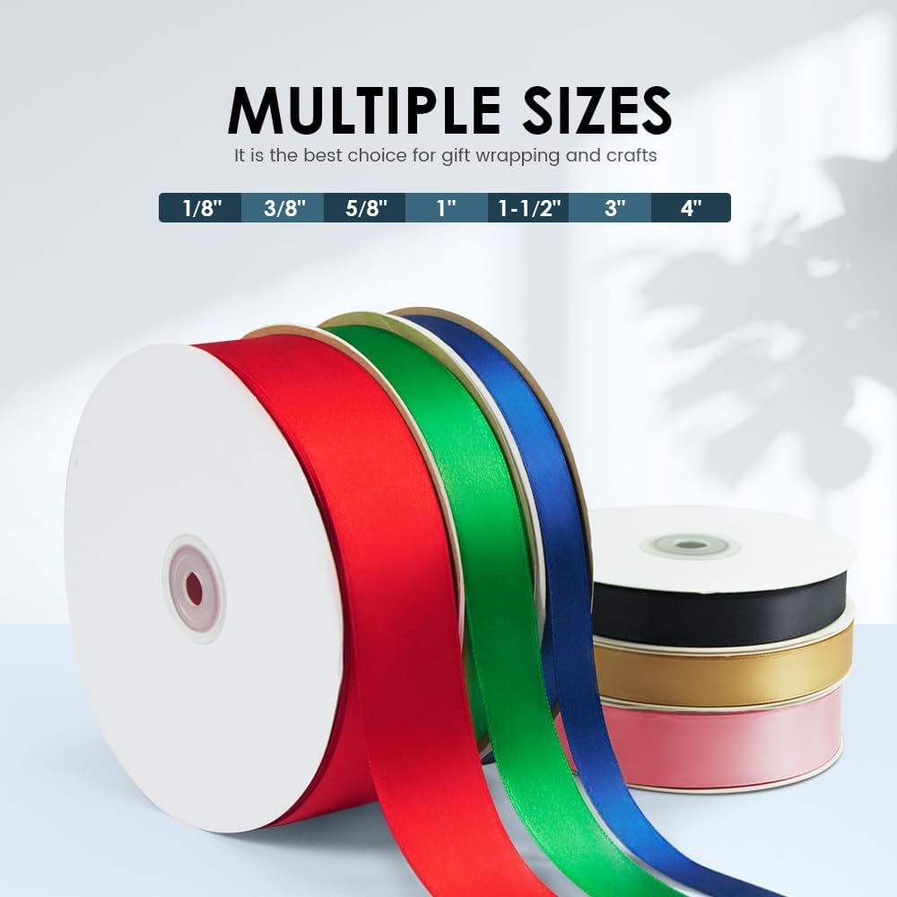 3/8" Wide x 100 Yards Single Face Polyester Satin Ribbon, Satin Ribbon for Crafts, Gift, Hair Bows, Wedding Party Decoration, Bow Making & Other Projects (Navy Blue)