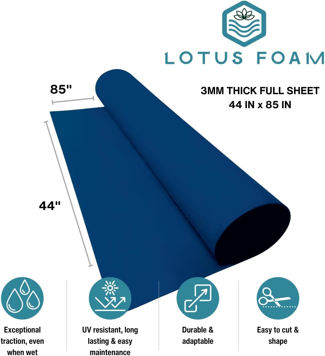 LotusFoam Large 3mm EVA Foam Sheet - 44"x 85" High Density Foam 130 kg/m3 for Cosplay, Costumes, Crafts, Flooring, Outdoor Use - 35 Colors (Deep Blue) - Deep Blue