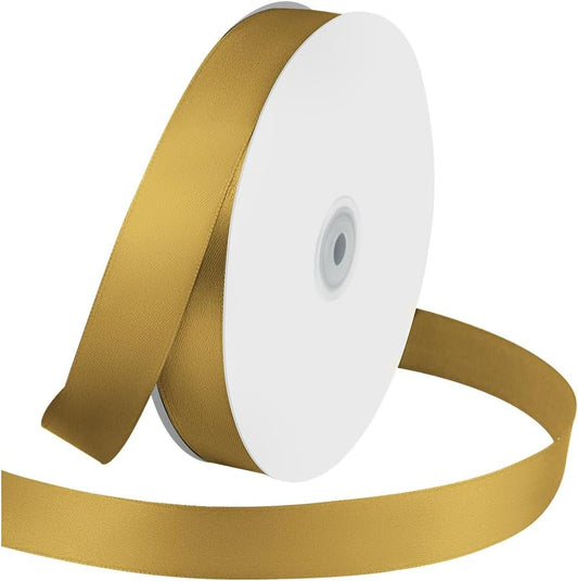 1 Inches x 100 Yards Polyester Satin Ribbon, Solid Color Golden Satin Ribbon for Crafts, Gift Wrapping, Hair Bows, Wedding Party Decoration, Bow Making & Other Projects (Golden)