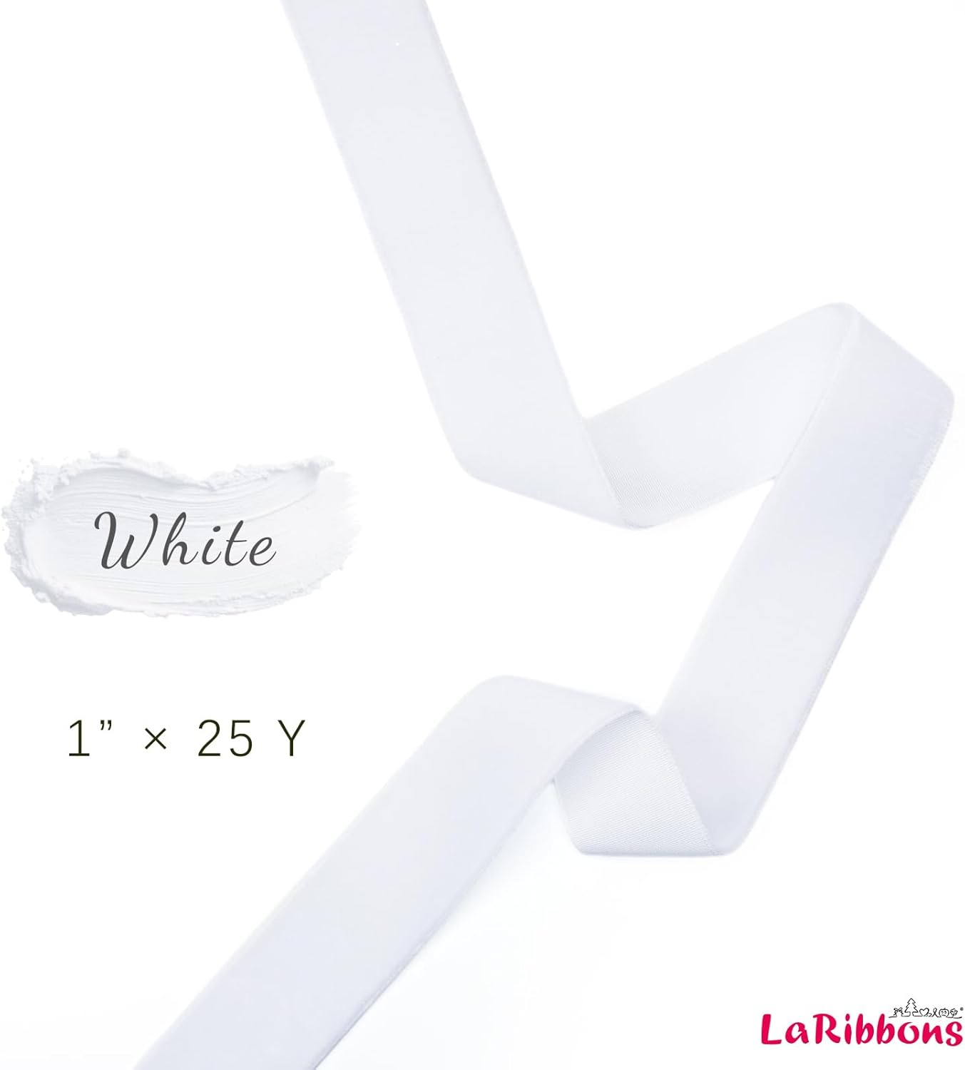 LaRibbons Thin Velvet Ribbon 1 Inch x 25 Yards, White Velvet Ribbon for Christmas Tree, Gift Wrapping, Wreath Bow, Outdoor Decoration