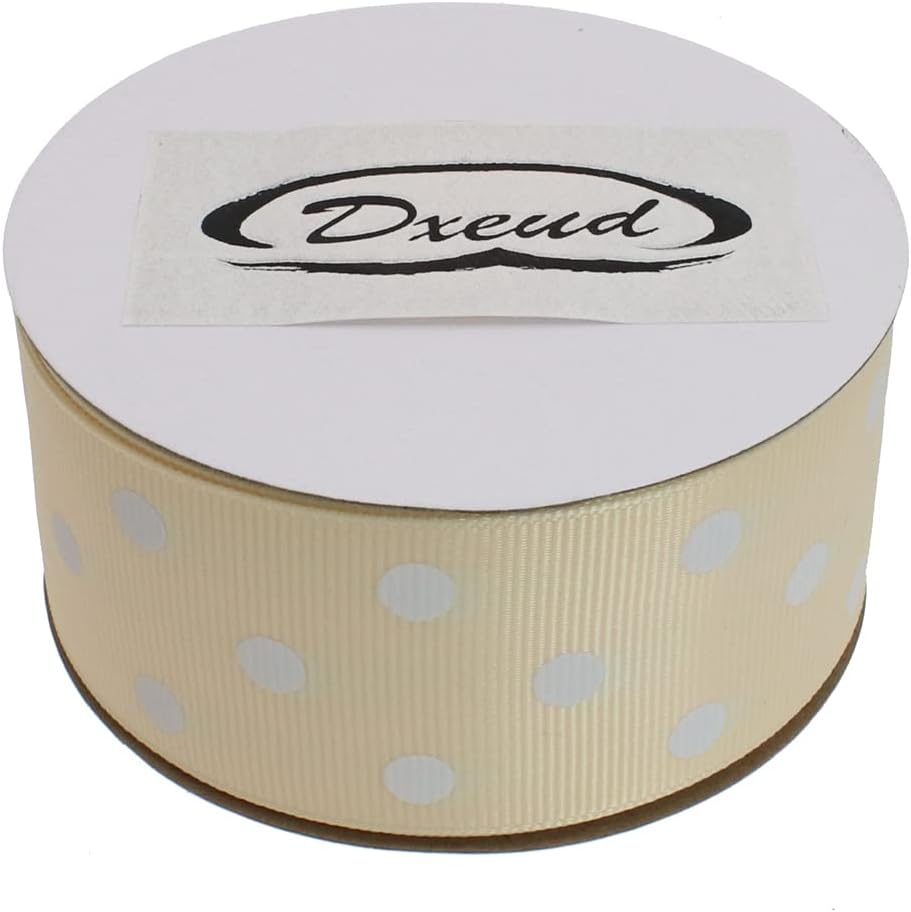 Polka Dot Grosgrain Ribbon 25 Yard Each Roll 100% Polyester (1/1-2", Beige)