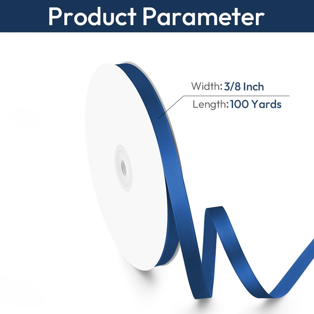 3/8" Width x 100 Yards Satin Ribbon, Small Navy Blue Ribbon Perfect for DIY Craft, Bows, Gift Wrapping, Flower Bouquet, Valentine's Day, Christmas and Party Decoration