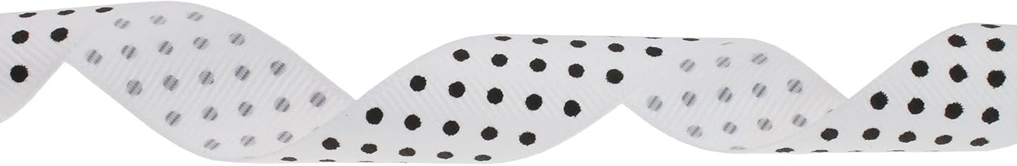 Polka Dot Grosgrain Ribbon 25 Yard Each Roll 100% Polyester (3/4", White)