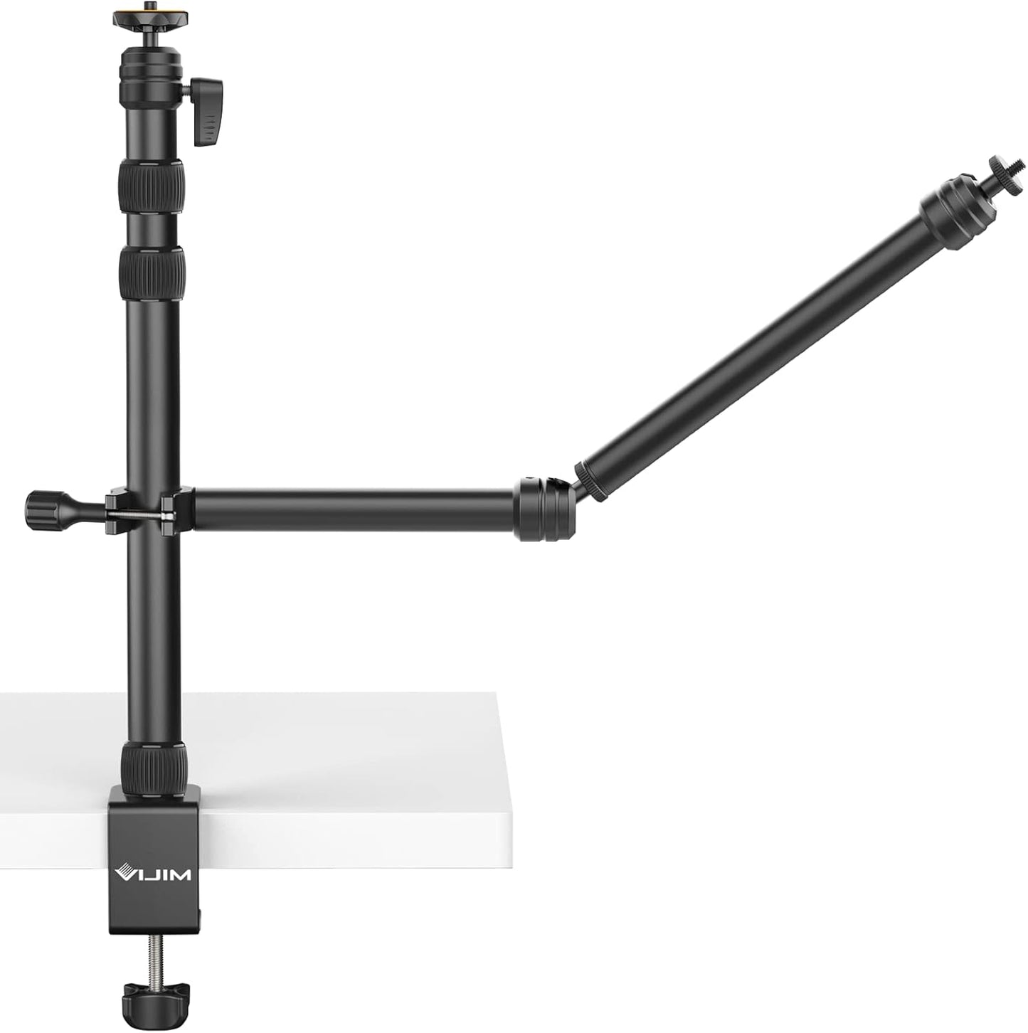 PICTRON LS11 Camera Mount Desk Stand with Auxiliary Holding Arm, Flexible Overhead Camera Webcam Table C-Clamp Multi Stand for Photography Videography Live Stream