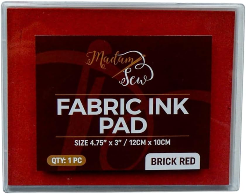 Madam Sew Permanent Fabric Ink Stamp Pad | Crisp, Washable Impressions on Cotton & Linen | Fade-Resistant Fabric Ink Pad for Fabric Crafts, Labels & Gifts | Works with All Rubber Stamps (Red)