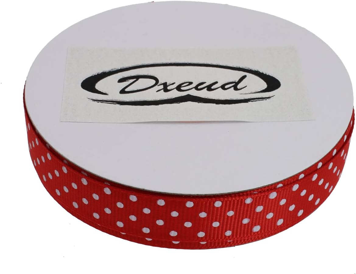 Polka Dot Grosgrain Ribbon 25 Yard Each Roll 100% Polyester (5/8", Red)