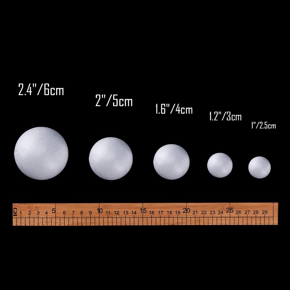 Pllieay 100 White Foam Balls - 5 Sizes, Polystyrene Craft Ball for DIY Art, School Projects and Christmas Decoration