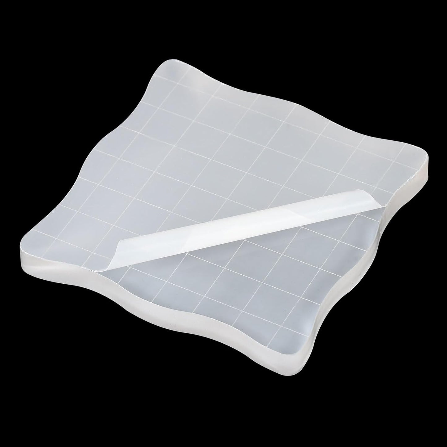 PATIKIL 3" x 3" Acrylic Stamp Block, 2 Pack Clear Stamping Block with Grid Lines Decorative Mounting Blocks Wave for Scrapbooking DIY Crafts Card Making