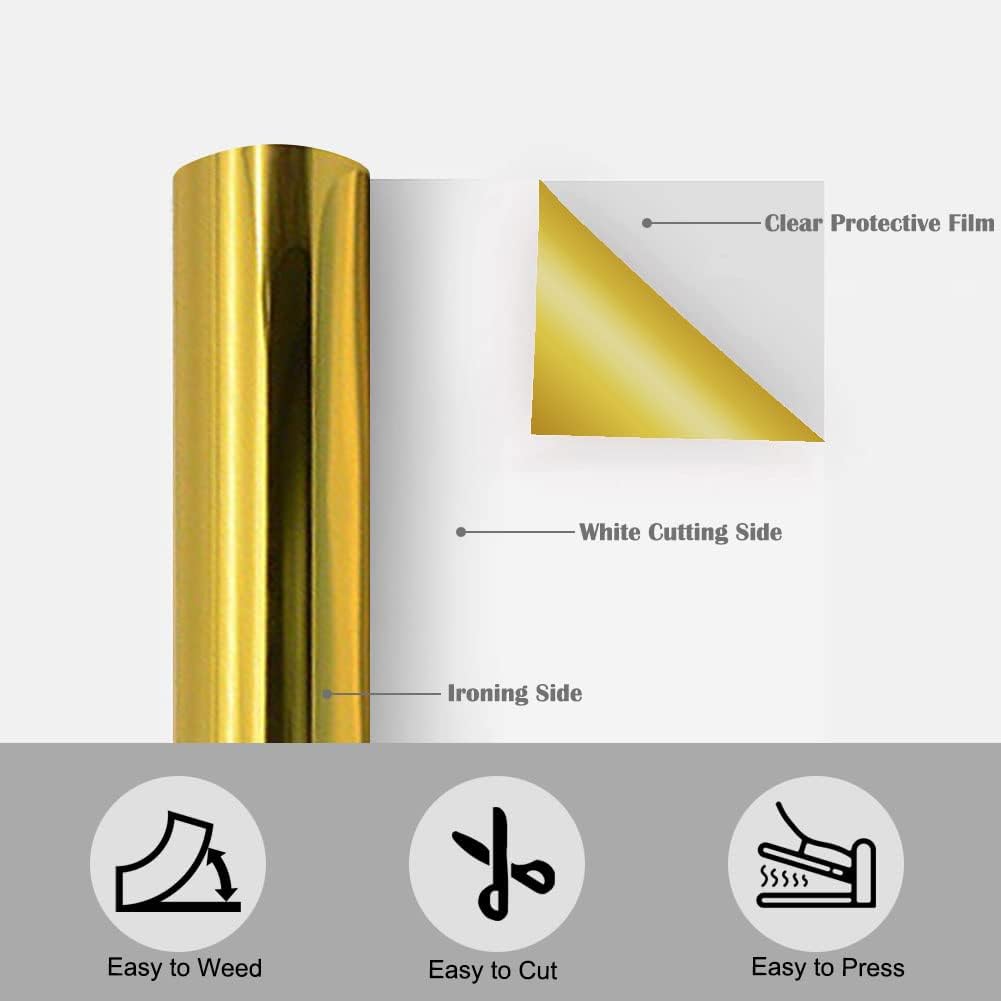 Tvinyl Warehouse Gold HTV Foil Heat Transfer Vinyl Roll 12" x 6FT for T-Shirt, Compatible with All Cutters
