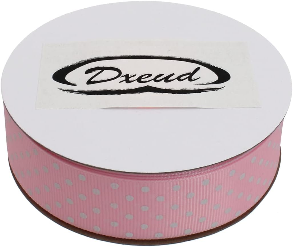 Polka Dot Grosgrain Ribbon 25 Yard Each Roll 100% Polyester (1", Pink)