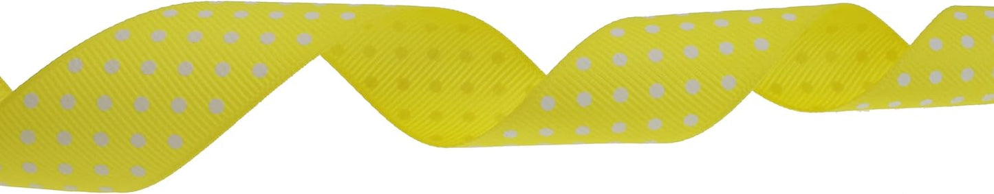 Polka Dot Grosgrain Ribbon 25 Yard Each Roll 100% Polyester (1", Yellow)