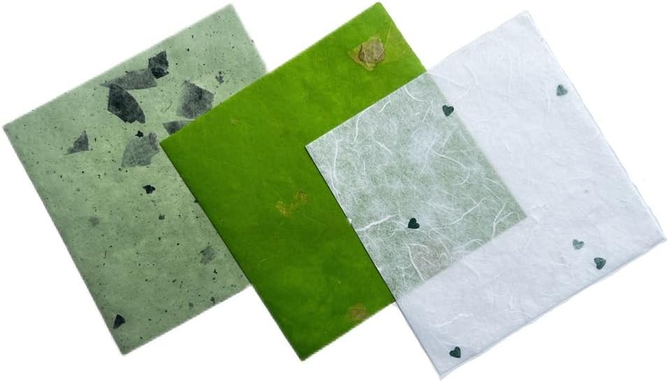 50 Sheets 6 x 6 Inches Natural Fiber Mulberry paper Sheets Square Origami Paper Arts Folding Craft, Decoration Paper, Square Folding Paper for DIY Crafts (Mixed Green Rice Straw etc.,,, 6 x 6)