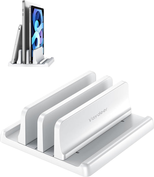 Vaydeer Vertical Laptop Stand for Desk, Dual Slots Plastic Laptop Holder with Space Saving 4-in-1 Design, Adjustable Laptop Stand Supports MacBook, Chromebook, Surface, Dell (White)