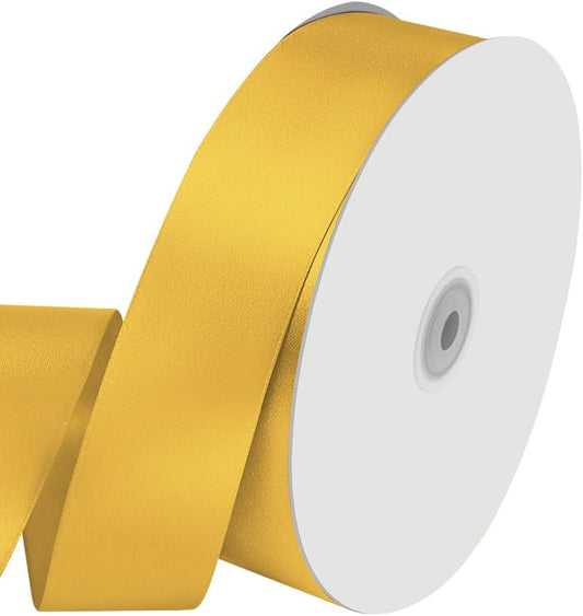 1-1/2" Wide x 100 Yards Single Faced Polyester Yellow Satin Ribbon, Perfect for Wedding, Gift Wrapping, Bow Making & Other Projects (Yellow)